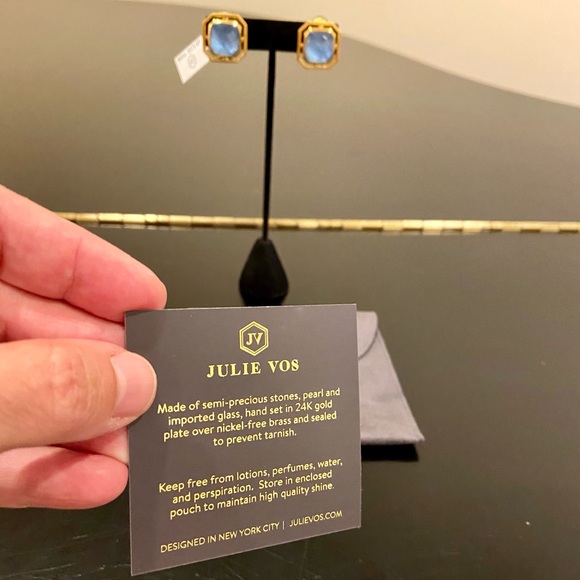 JULIE VOS. NWT Authentic Geneva Chalcedony Blue Clip Statement Earrings. - Picture 4 of 14